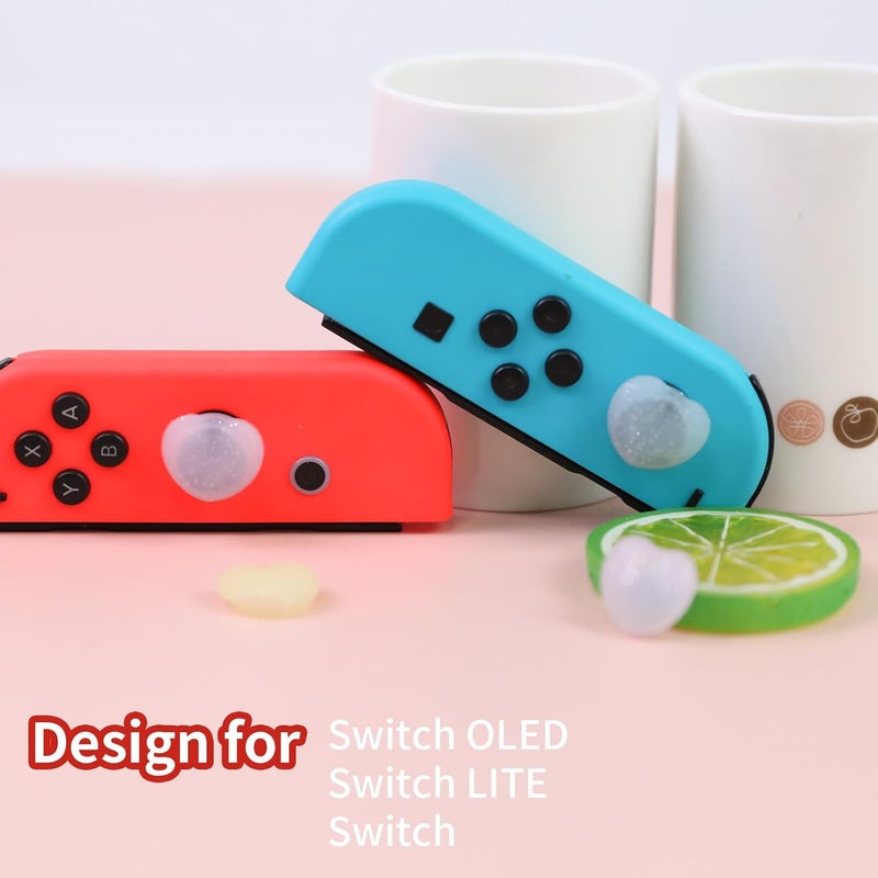 FlyingMage Switch Joycon Thumb Grips Caps, 4 PCS Cute Kawaii 3D Silicone Analog Thumbstick Button Cover Compatible with Nintendo Switch Lite/OLED Joystick Caps (Multicolor Glitter Heart) - Image 2